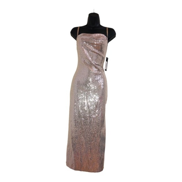 Bebe silver sequin cowl neck adjustable strap‎ slip style gown dress size large - Picture 10 of 15